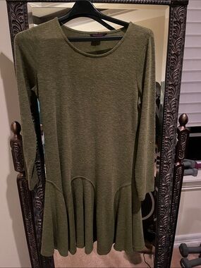 Simon Chang Olive Green Long Sleeve Swing Dress